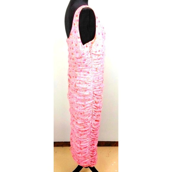 Elegant Womens Pink Floral One-Shoulder Ruched Midi Dress By Likely Size 12 Sexy - Picture 14 of 15